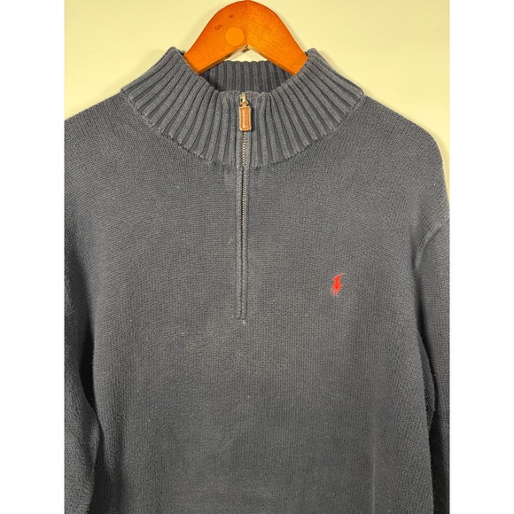 Polo Ralph Lauren Other - Polo Ralph Lauren Mens XL Quarter Zip Sweater Navy Blue Red Pony Logo Cotton